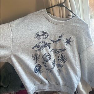 SHEIN Gray Sea Life Print Sweatshirt